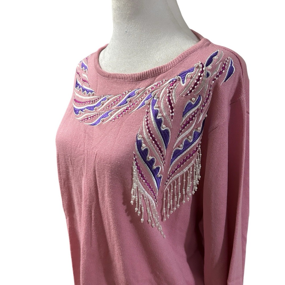 Bob Mackie Wearable Art NWT Embellished Pink Top Sz L - Picture 3 of 9